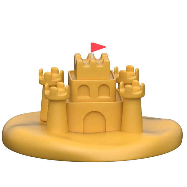 Şeffaf arkaplanda 3B kum kalesi simgesi