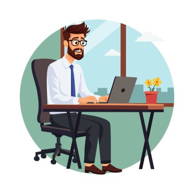 İş adamı uzaktan çalışma vektörü illüstrasyonu yapıyor. Eps 10 Dosyası 