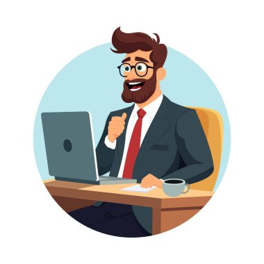 İş adamı uzaktan çalışma vektörü illüstrasyonu yapıyor. Eps 10 Dosyası 