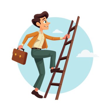 Hırslı Çalışan Tırmanan Merdiven Vektörü İllüstrasyonu. Eps 10 Dosyası 