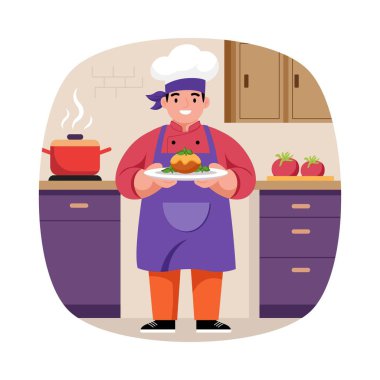 Şef Salata Vektörü illüstrasyonunu Hazırlıyor. EPS 10 Dosyası