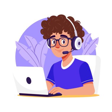 Laptop Vektör İllüstrasyonunu kullanan geliştirici. EPS 10 Dosyası