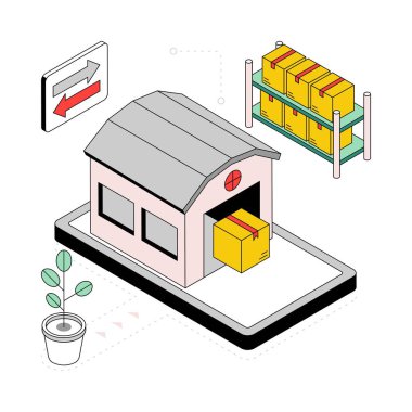 Depo hisseleri Isometric Style Illustration. EPS 10 Dosyası