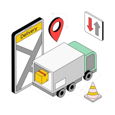 Teslimat tam zamanında Isometric Style Illustration 'da. EPS 10 Dosyası