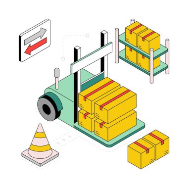 Pushcart 'a Teslimat Isometric Style Illustration. EPS 10 Dosyası