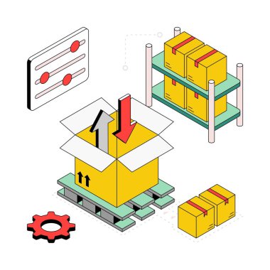 Paket Paketleme Isometric Style Illustration. EPS 10 Dosyası
