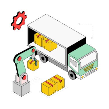 Paket Kaldırma Isometric Style Illustration. EPS 10 Dosyası