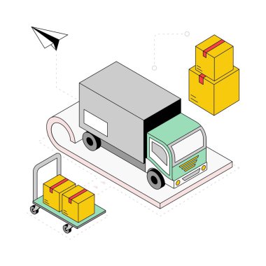 Teslimat tam zamanında Isometric Style Illustration 'da. EPS 10 Dosyası