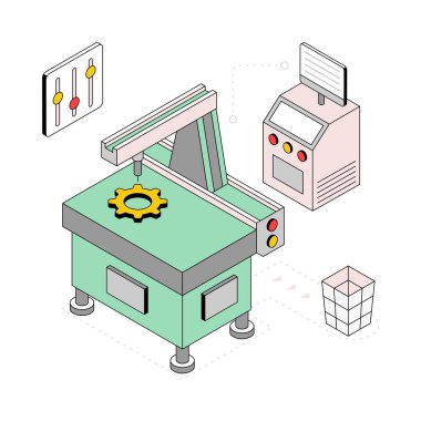 Cnc Machine Isometric Style Illustration. EPS 10 Dosyası