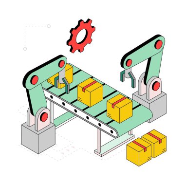 Depo Üretimi Isometric Style Illustration. EPS 10 Dosyası