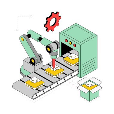 Depo Üretimi Isometric Style Illustration. EPS 10 Dosyası