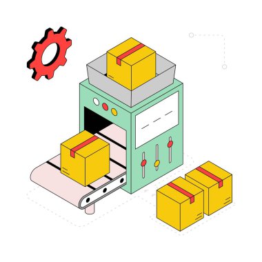 Paket Üretim Isometric Style Illustration. EPS 10 Dosyası
