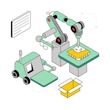 Paket Üretim Isometric Style Illustration. EPS 10 Dosyası