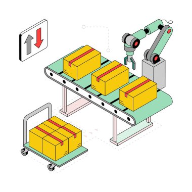 Ürün Paketleme Isometric Style Illustration. EPS 10 Dosyası