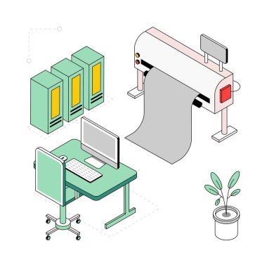 Dijital Yazıcı Isometric Style Illustration. EPS 10 Dosyası