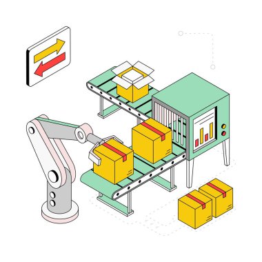 Depo Üretimi Isometric Style Illustration. EPS 10 Dosyası