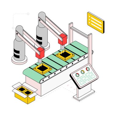 Üretim Süreci Isometric Style Illustration. EPS 10 Dosyası
