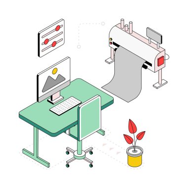 Dijital Yazdırma Isometric Style Illustration. EPS 10 Dosyası