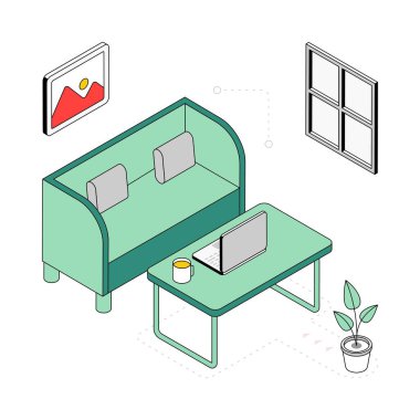 Bekleme Lobisi İzometrik Biçim İllüstrasyonu. EPS 10 dosyası