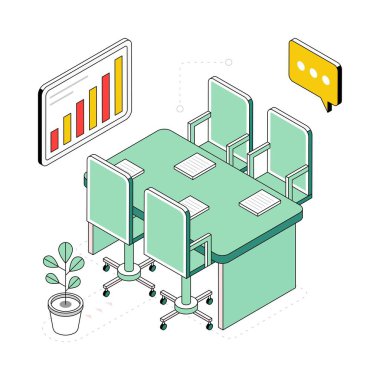 Buluşma Odası İzometrik Stil Çizimi. EPS 10 dosyası