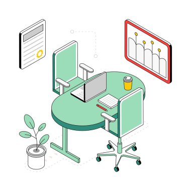 Buluşma Odası İzometrik Stil Çizimi. EPS 10 dosyası