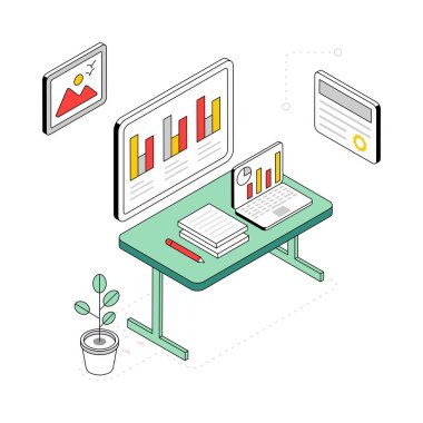 Ofis Sunumu İzometrik Stil İllüstrasyonu. EPS 10 dosyası