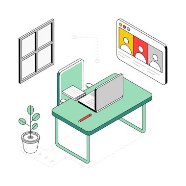 Buluşma Odası İzometrik Stil Çizimi. EPS 10 dosyası