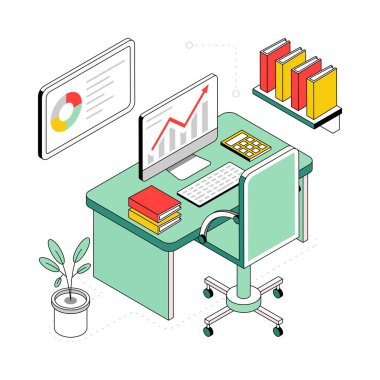 İş Ofisi İzometrik Stil Çizimi. EPS 10 dosyası