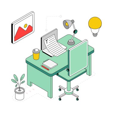 İş Ofisi İzometrik Stil Çizimi. EPS 10 dosyası