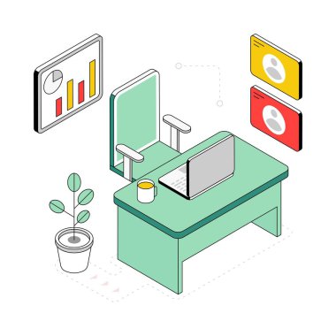Ofis Çalışma Alanı İzometrik Biçim İllüstrasyonu. EPS 10 dosyası
