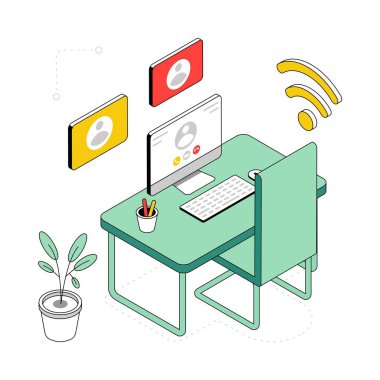 Online Meeting isometric Style Illustration. EPS 10 dosyası