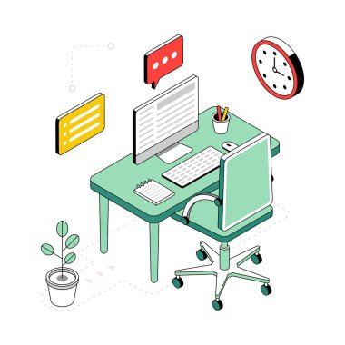 Ev Çalışma Alanı İzometrik Biçim İllüstrasyonu. EPS 10 dosyası