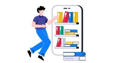 Kitap Kütüphanesi 2D Düz Canlandırma.