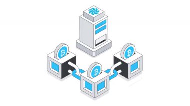 Blockchain Ağ Isometric Animasyon. MP4 Dosyası