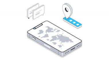 Mobil Harita Konumu Isometric Canlandırması. 