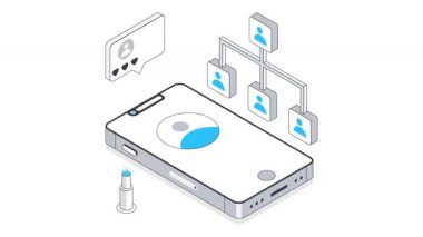 Çevrimiçi Takım İletişimi Isometric Canlandırması. 