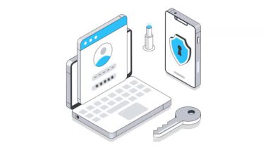 İki Faktörlü Kimlik Doğrulama Isometric Canlandırması. 