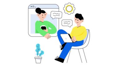 Çevrimiçi İş Adamı 2 Boyutlu Düz Animasyonlar Toplantısı. 