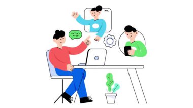 Çevrimiçi Takım İletişimi 2B Düz Animasyonlar. 