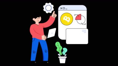 Şeffaf arkaplanda Bitcoin Analizi 2B Düz Animasyonlar