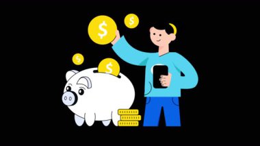 Piggy Şeffaf arkaplanda 2B Düz Animasyonları Kaydediyor