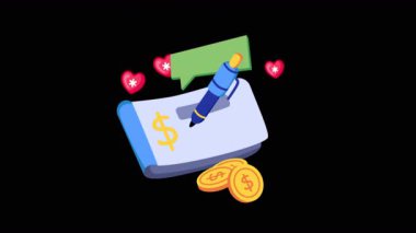Bank Check 2D Flat Animations on Transparent background