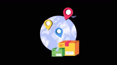 Şeffaf arkaplanda 2B Küresel Sevkiyat Düz Canlandırmaları