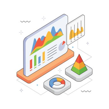 Piyasa Büyüme Grafikleri Vektörü Isometric Illustration. EPS 10 Dosyası