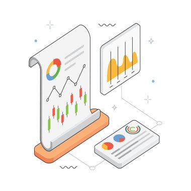 Piyasa Raporu Vektörü Isometric Illustration. EPS 10 Dosyası