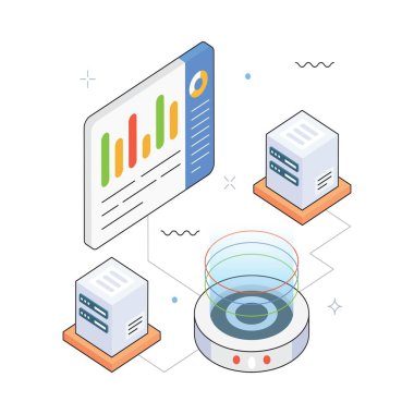 Pasta Çizelgesi Kontrol Paneli Arayüz Vektörü Isometric Illustration. EPS 10 Dosyası
