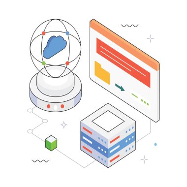 Bulut Bağlantısı Küre Vektörü Isometric Illustration. EPS 10 Dosyası