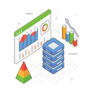 Web sitesi Analitik Vektör Isometric Illustration. EPS 10 Dosyası