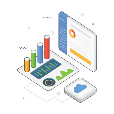 İş Analizi Kontrol Paneli Vektörü Isometric Illustration. EPS 10 Dosyası