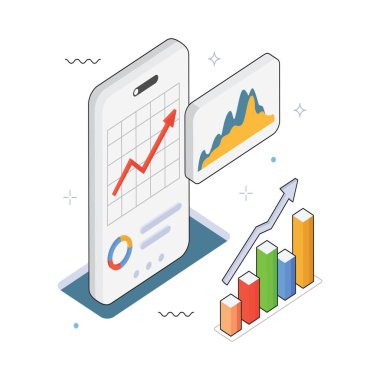 Mobil Veri Görselleştirme Vektörü Isometric Illustration. EPS 10 Dosyası